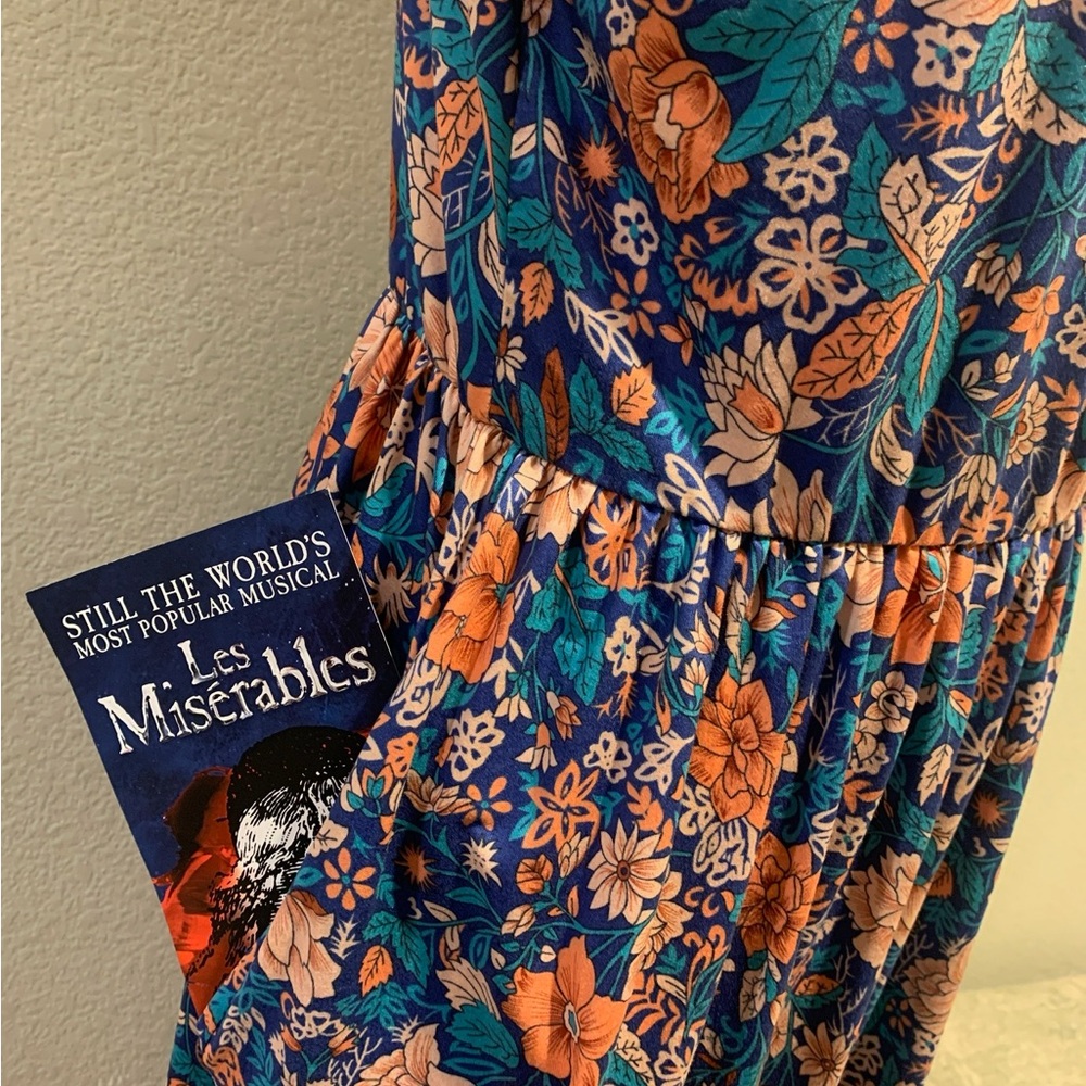 Boho Floral Sleeveless Maxi Dress - Blue and Orange - Picture 3 of 10
